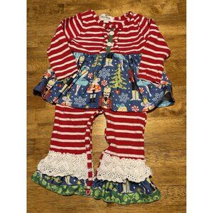 MARIE NICOLE Christmas Ruffle Nutcracker One Piece Holiday Romper 6-12M